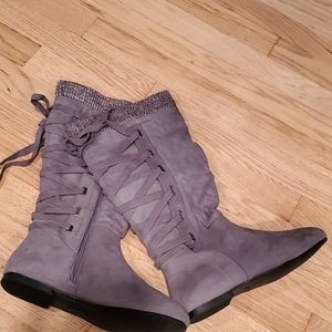 Gray Zip Up Boots